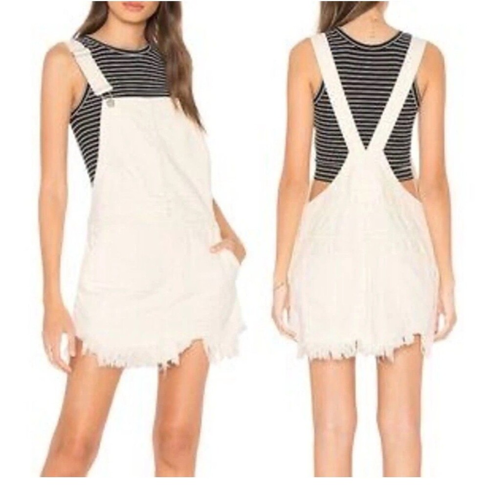 Free People Women's Size-0 Torn Up Jumper Dress Skirt Overall White